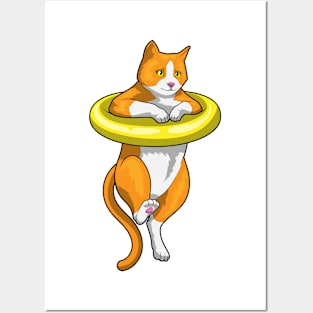 Cat Swimming Swim ring Posters and Art